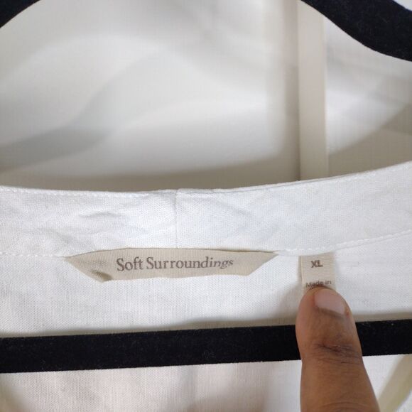 Soft Surroundings Linen Embroidered Vneck Long Sleeve Tunic Top Size XL Cream - Picture 6 of 8